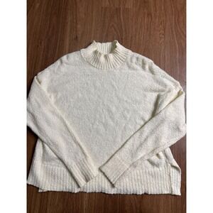 Melrose and Market Women Cream Mock Neck Textured Knit Sweater Large Relaxed Fit